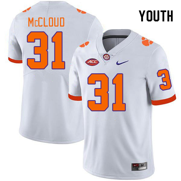 Youth #31 Kobe McCloud Clemson Tigers College Football Jerseys Stitched-White